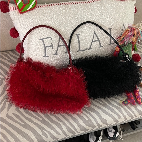 Handbags - Red and Black Fuzzy Handbags